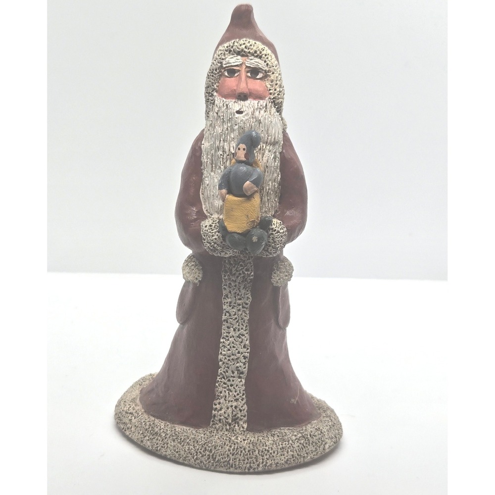 Folk Art Santa Figurine Primitive Christmas Decor Resin Statue 5"